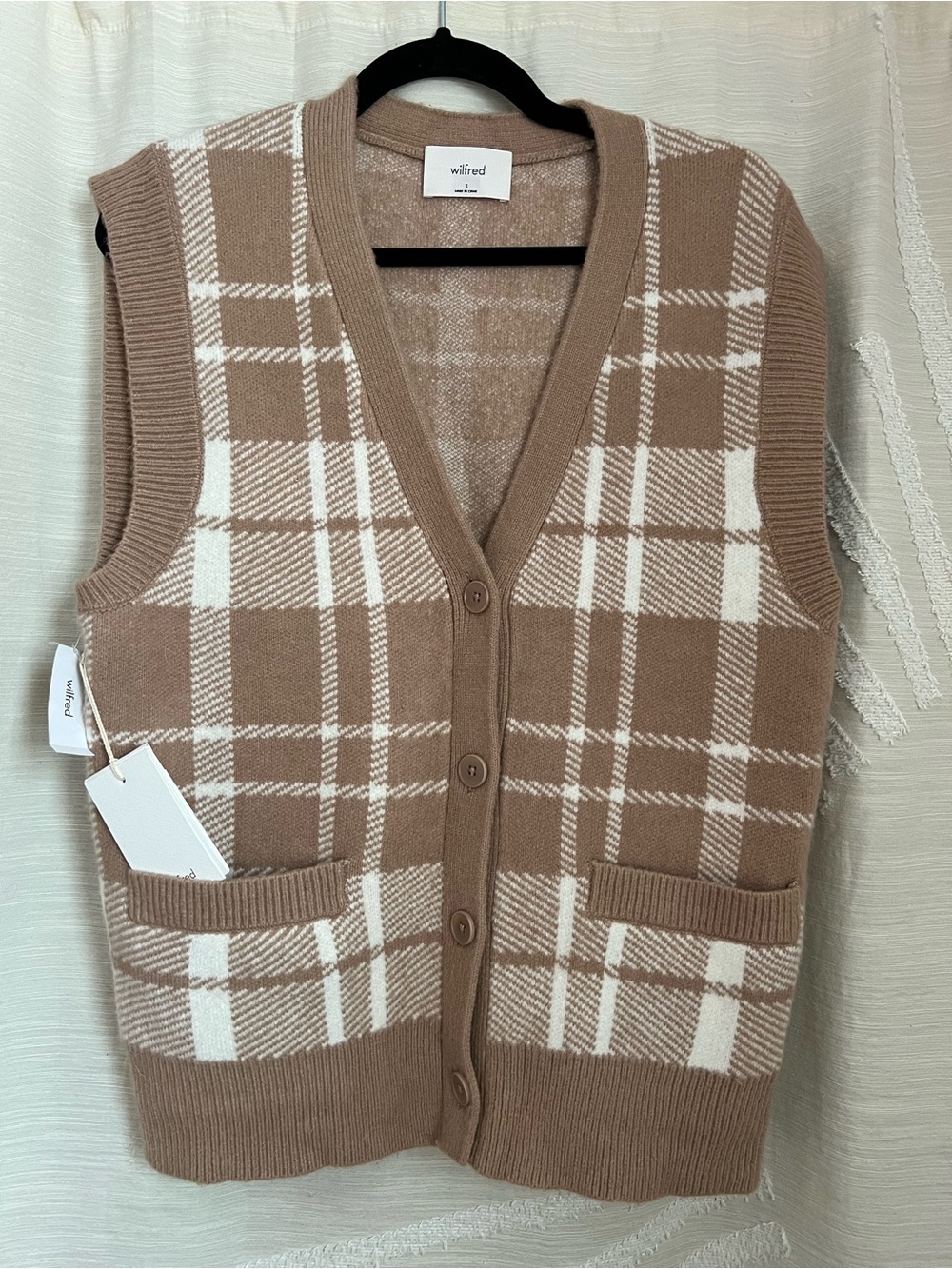 NWT Wilfred Hattie Vest Plaid V-neck Sweater Vest | Size Small